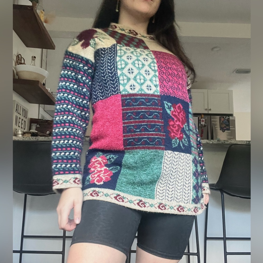 Oversized Long Wool Patterned Sweater (Reversible)